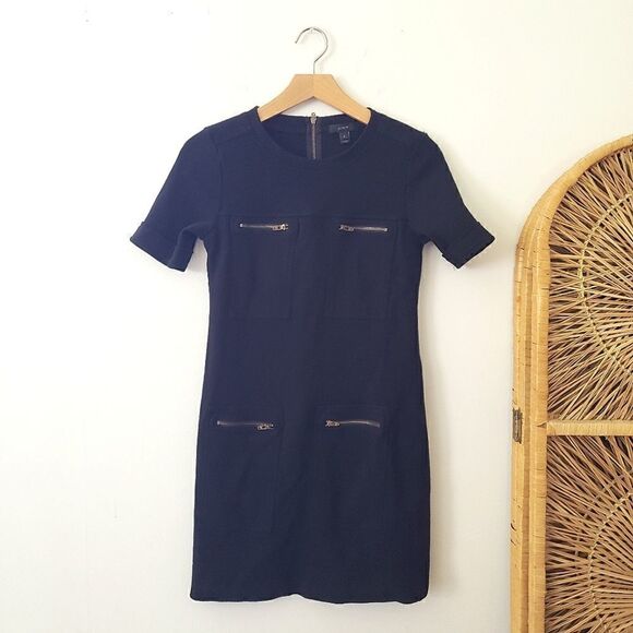J. Crew Wool Zip Pocket Dress Black Womens Size 0 Mini - Picture 1 of 7